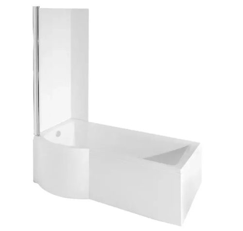 Besco Inspiro íves P-alakú akril zuhanykád kihajtható kádparavánnal, lábbal