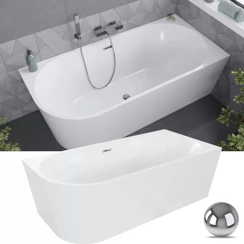 HD Serico félszabadonálló akril kád Fényes króm túlfolyóval és click-clack leeresztővel