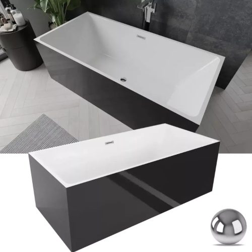 HD Miami Black szögletes térben álló akril kád Fényes króm túlfolyóval és click-clack leeresztővel