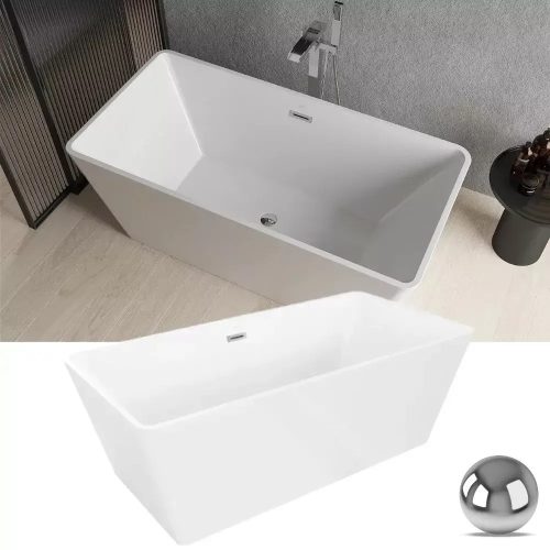 HD Luxor szögletes térben álló akril kád Fényes króm túlfolyóval és click-clack leeresztővel