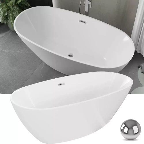 HD Aurora White ovális térben álló akril kád Fényes króm túlfolyóval és click-clack leeresztővel