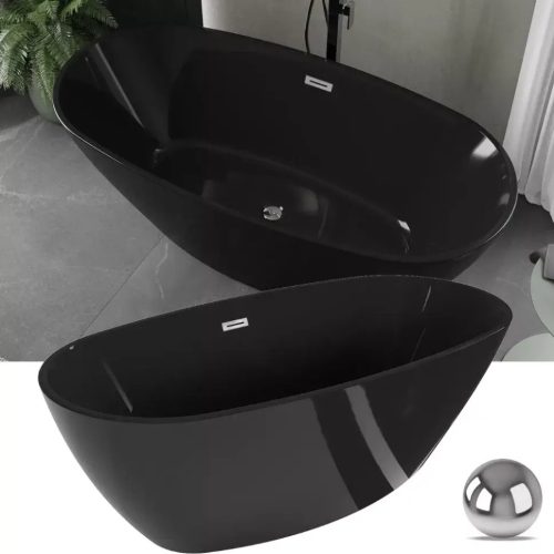 HD Aurora Matt Black ovális térben álló akril kád Fényes króm túlfolyóval és click-clack leeresztővel