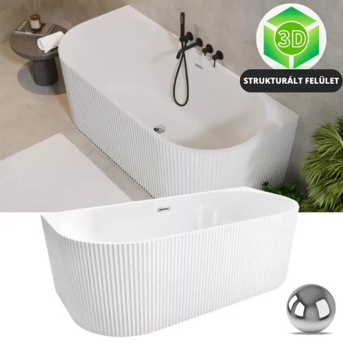 HD Atlanta White félszabadonálló akril kád Fényes króm túlfolyóval és click-clack leeresztővel