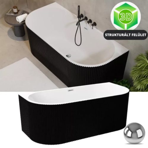 HD Atlanta Black&White félszabadonálló akril kád Fényes króm túlfolyóval és click-clack leeresztővel