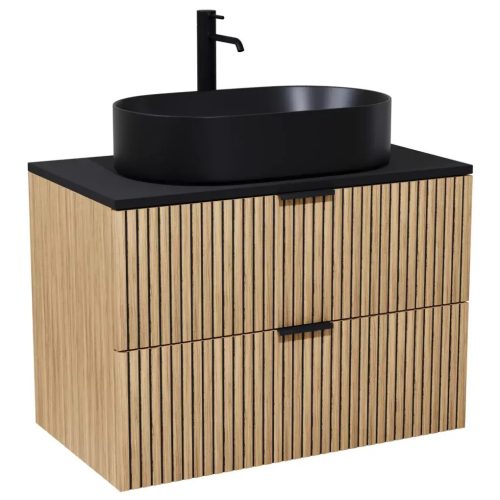 HD Palma Hickory 80 fali mosdószekrény matt fekete mosdópulttal és matt fekete fogantyúkkal