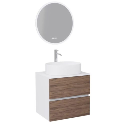 HD Zyra Silk Matt White-Oak 60 komplett bútor fali mosdószekrénnyel, selymes matt fehér mosdópulttal és tükörrel