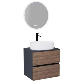   HD Zyra Antracit-Oak 60 komplett fürdőszoba bútor fali mosdószekrénnyel, antracit mosdópulttal és tükörrel