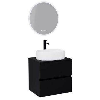   HD Zyra Black 60 komplett fürdőszoba bútor fali mosdószekrénnyel, fekete mosdópulttal és tükörrel