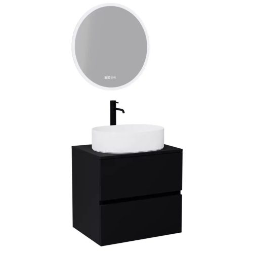 HD Zyra Black 60 komplett fürdőszoba bútor fali mosdószekrénnyel, fekete mosdópulttal és tükörrel