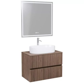   HD Turin Oak 60 komplett fürdőszoba bútor fali mosdószekrénnyel, tölgyfa színű mosdópulttal és tükörrel