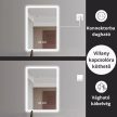 HD Pizzo 60 cm széles fali szögletes LED okostükör ambient világítással, érintőkapcsolóval, digitális órával és páramentesítő funkcióval