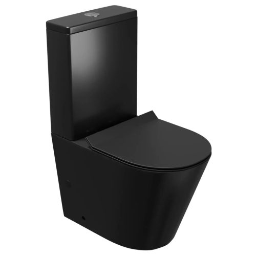 Wc Dolphin Matt Black mély öblítésű fekete monoblokkos hátsó kifolyású Slim "F" tetővel és fényes króm kiegészítőkkel + tartály