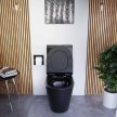 Wc Dolphin Matt Black mély öblítésű fekete monoblokkos hátsó kifolyású Slim "F" tetővel és fényes króm kiegészítőkkel + tartály