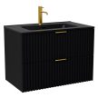 HD Ravello Matt Black 60 komplett bútor fali mosdószekrénnyel, szálcsiszolt arany fogantyúkkal, matt fekete slim mosdóval és tükörrel