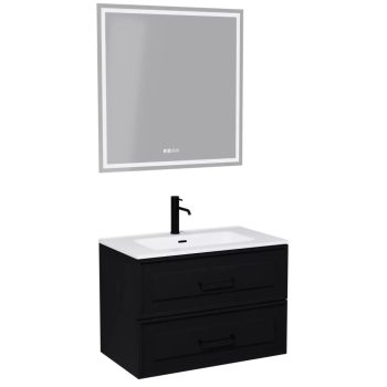   HD Monza Matt Black 60 komplett bútor fali mosdószekrénnyel, matt fekete fogantyúkkal, fényes fehér slim mosdóval és tükörrel