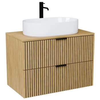   HD Palma Hickory 60 fali mosdószekrény hikoridió színű mosdópulttal és matt fekete fogantyúkkal