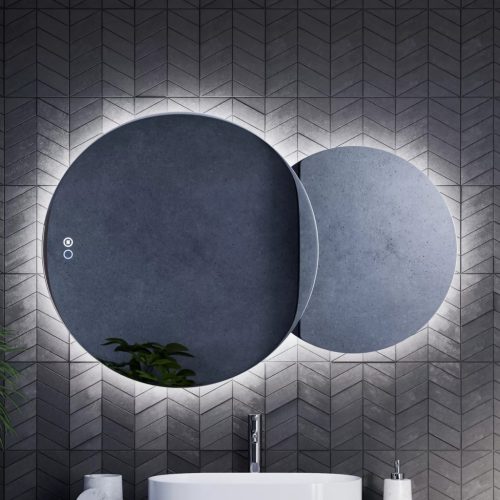 HD Twin 120 cm széles fali szabálytalan alakú LED okostükör forgatható, ambient világítással, érintőkapcsolóval és páramentesítő funkcióval