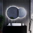 HD Twin 120 cm széles fali szabálytalan alakú LED okostükör forgatható, ambient világítással, érintőkapcsolóval és páramentesítő funkcióval