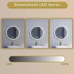 HD Rio Gold 60 cm széles fali kerek LED okostükör szálcsiszolt arany kerettel, érintőkapcsolóval, digitális órával és páramentesítő funkcióval